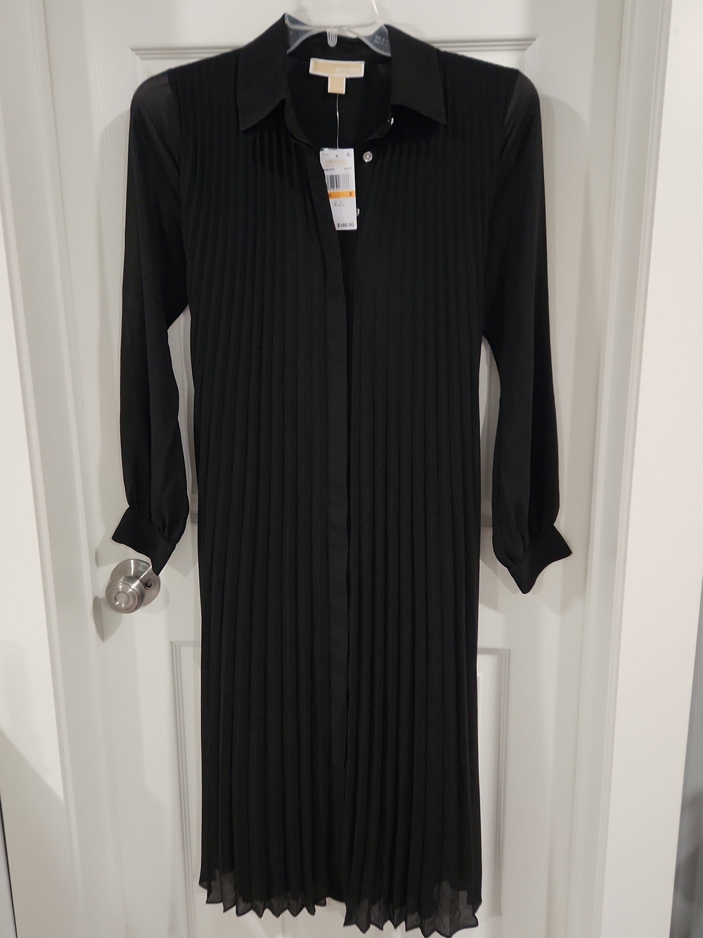 MICHAEL Michael Kors Pleated Georgette Midi Shirt Dress Black S Petite NWT Belt